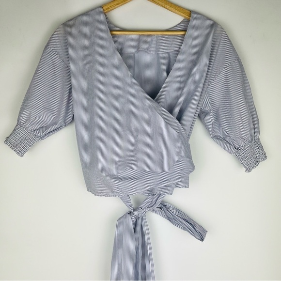Aritzia Babaton Blue Striped Wrap Blouse - Picture 3 of 6